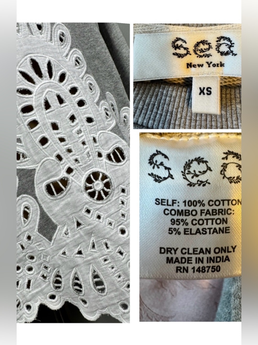 SEA New York Cassidy Eyelet Panel Sweatshirt Pullover Top - Picture 8 of 10